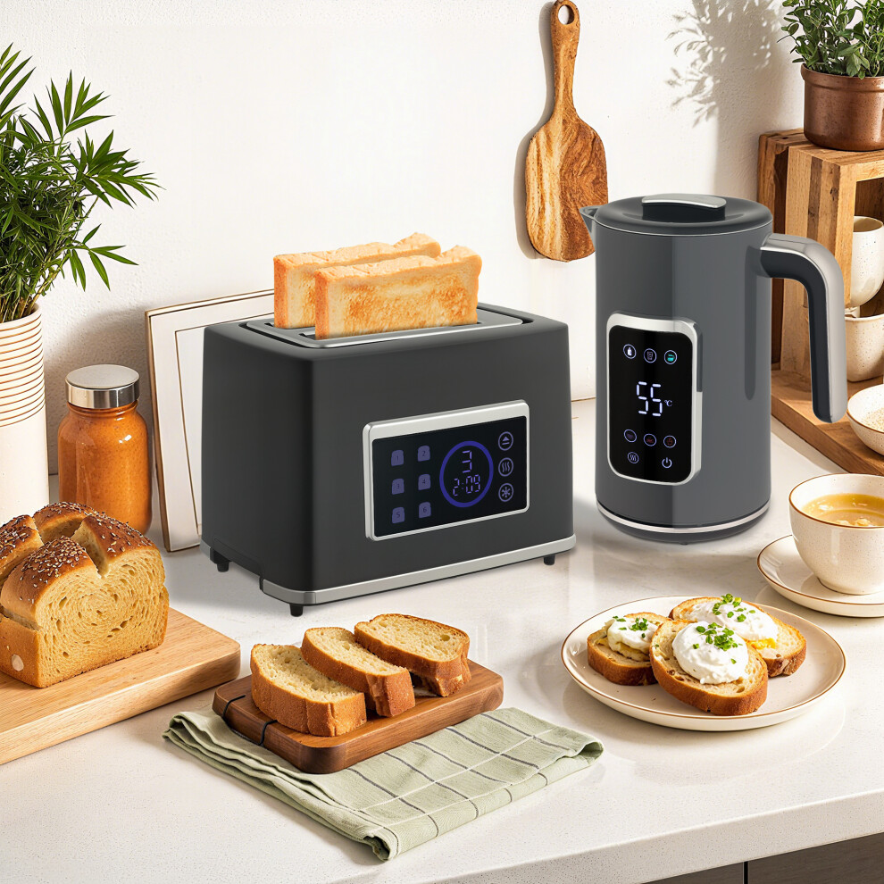 Homcom (Grey) 1.7L 3000W Boil Kettle And Toaster Set Grey