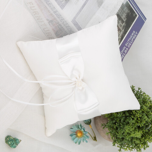 White Satin Bowknot Ring Bearer Pillow Holder 2