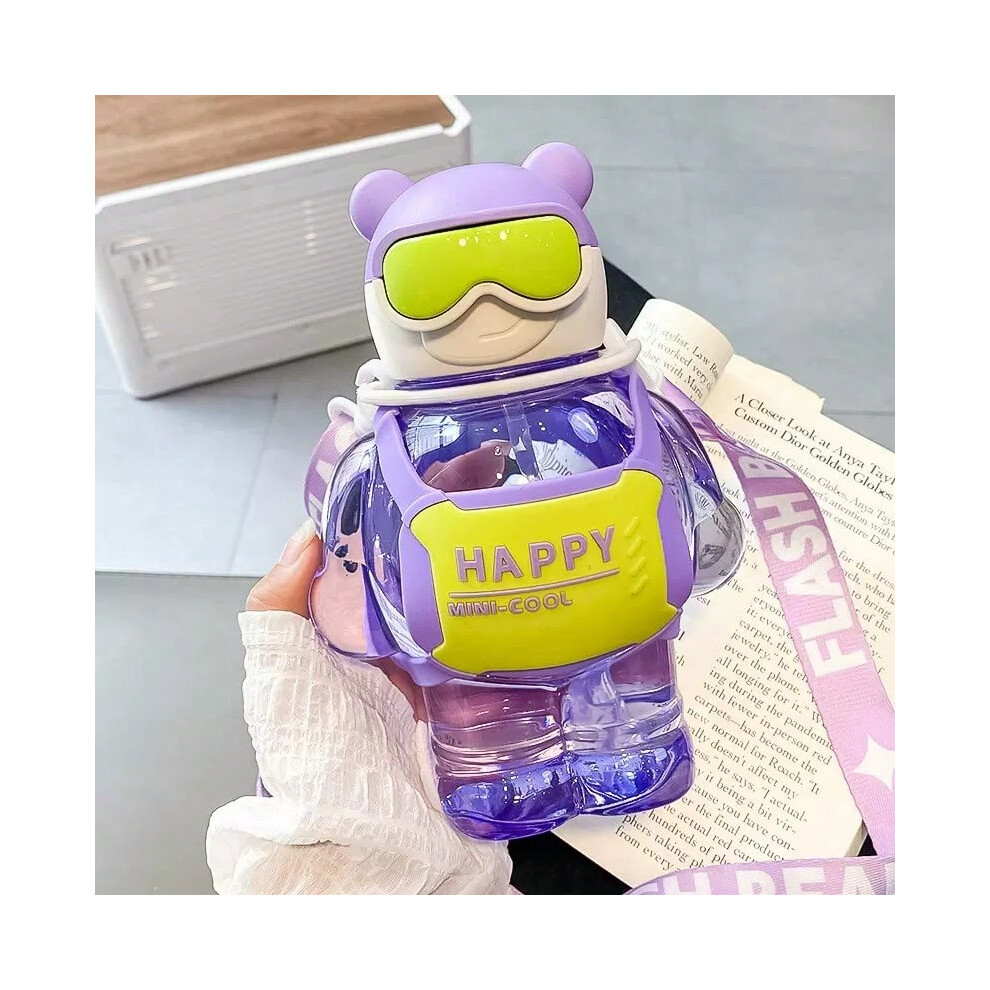 (Starlight Bear Purple, 850ml) Water Cup Straw Children's Large Capacity Creative Cool Bear Kettle Cute Student Cup