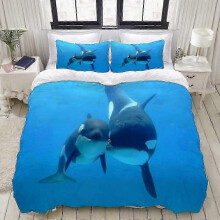 (Single135x200cm) 2025 Bedding Set With Microfiber Duvet Cover, Killer Whales, Duvet Cover Setscm + Pillowcasecm 135*200 Cm