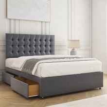 (Steel, 3ft Single) Isla Divan Bed Upholstered Velvet with 26" Headboard, Mattress & 2 Storage Drawers