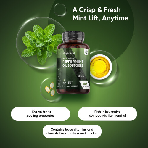 Peppermint Oil 200mg Softgels | 365 Count, 1-Year Supply 1
