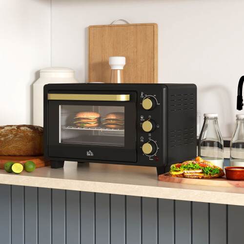 Homcom HOMCOM Mini Oven 16L Countertop Oven w/ Adjustable Temp Timer 1400W, Black