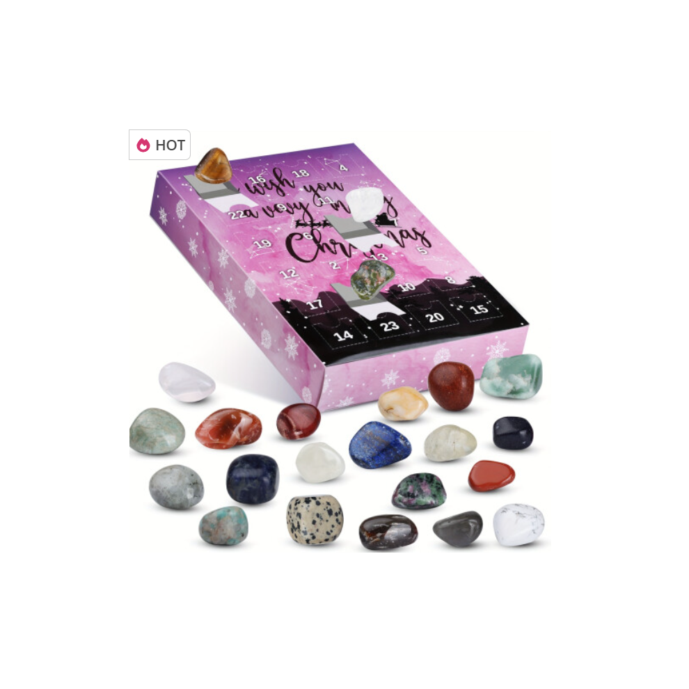 Christmas Gemstone Advent Calendar, 24 Natural Crystal Gemstones Stone