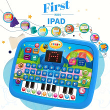 (Children's Learning Toy - Blue) Interactive Learning Tablet for Kids - Educational with Alphabet, Numbers, Music, Animals & Piano Keys - , Battery-Powered