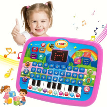 (Children's Learning Toys - Pink) Interactive Learning Tablet for Kids - Educational with Alphabet, Numbers, Music, Animals & Piano Keys - , Battery-Powered
