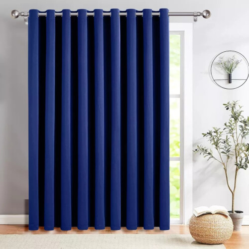 (NAVY, 66" Width x 54" Drop) Thermal Blackout Eyelet Ring Top Curtains Pair + Tie Back
