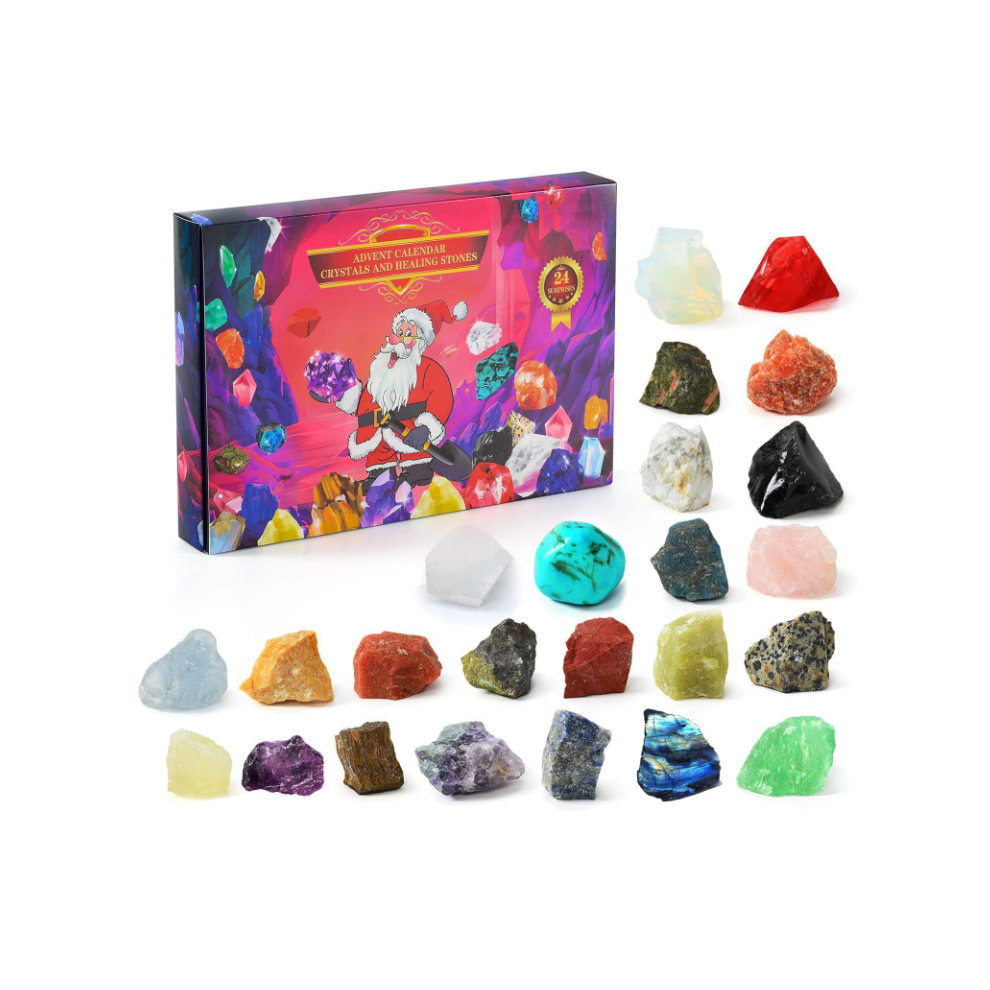 Christmas Gemstone Advent Calendar, 24 Natural Crystal Gemstones Stone