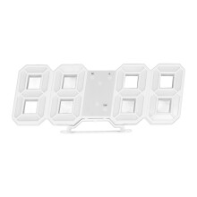 3D LED Wanduhr Minimalistischer Weißer Rahmen Digitale Wandtafelapenuhr Wecker mit Temperatur für Zuhause Wohnzimmer Grüner Text