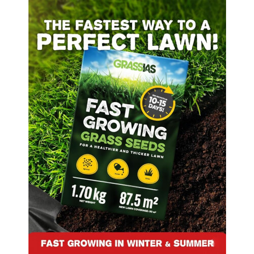 Grassias Fast Growing Grass Seed 1.7KG Premium Lawn Mix UK 1