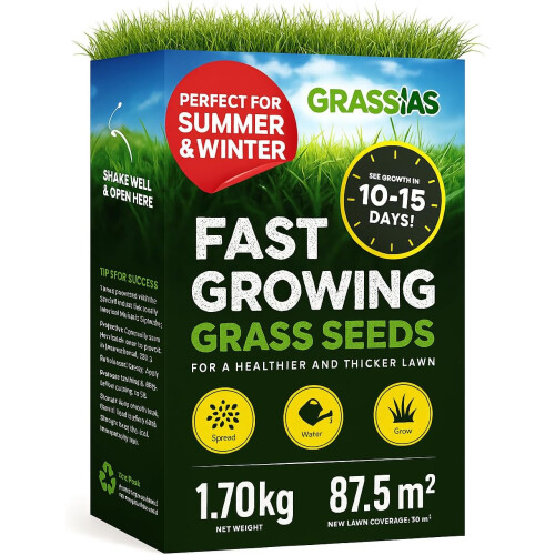Grassias Fast Growing Grass Seed 1.7KG Premium Lawn Mix UK