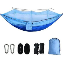 Portable Hammock with Mosquito Net for Camping - FSJD - Double Parachute Fabric - Blue