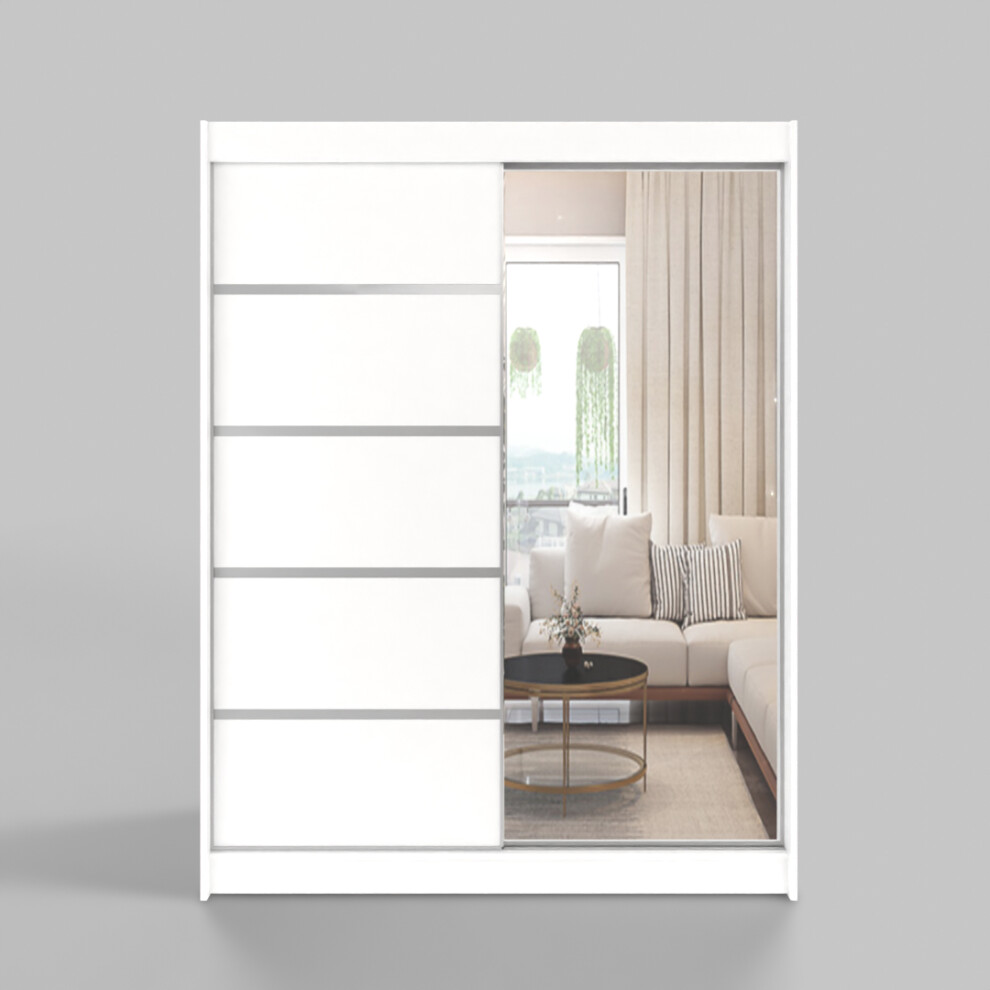 (120 cm) Gaba Furniture White Series Sliding Door Wardrobe with Mirror Widths 100/120/150/180/200/250-image-OPC-PJNBMYQ-NEW