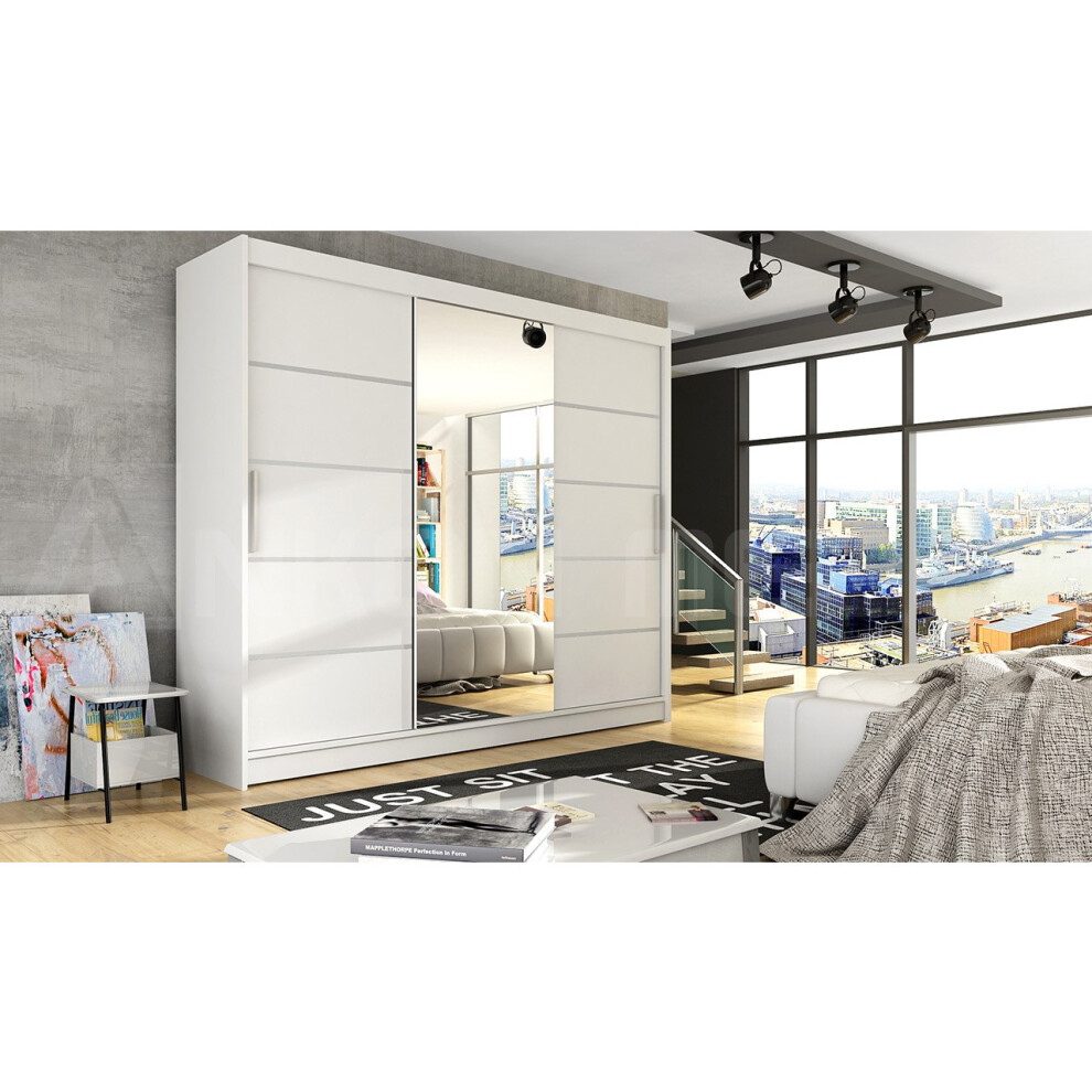 Gaba Furniture (200 Cm ) Series Sliding Door Wardrobe With Mirror Widths 100/120/150/180/200/250 White