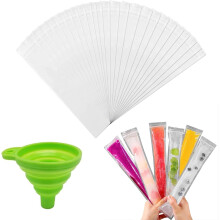 100 Stück Taschen Popsicle Formen Beutel,Popsicle Taschen,Wassereis Tüten,für Joghurt,Eiscreme Party Favors,mit Grünem Trichter (28 x 5,5 cm)