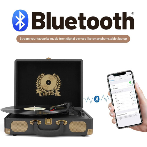 Mersoco Vinyl Record Player Bluetooth 3-Speed Portable Vintage Suitcase with Built-in Speakers 1