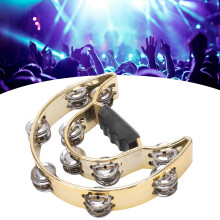 Yellow Double Row Hand Tambourine Metal Bells Percussion Instrument for Music