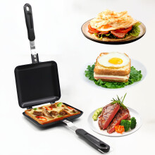 Double-Sided Frying Pan 19 cm x 15 cm x 14 cm, Square Aluminium Sandwich Maker with Non-Stick Coating and Heat-Resistant Handle