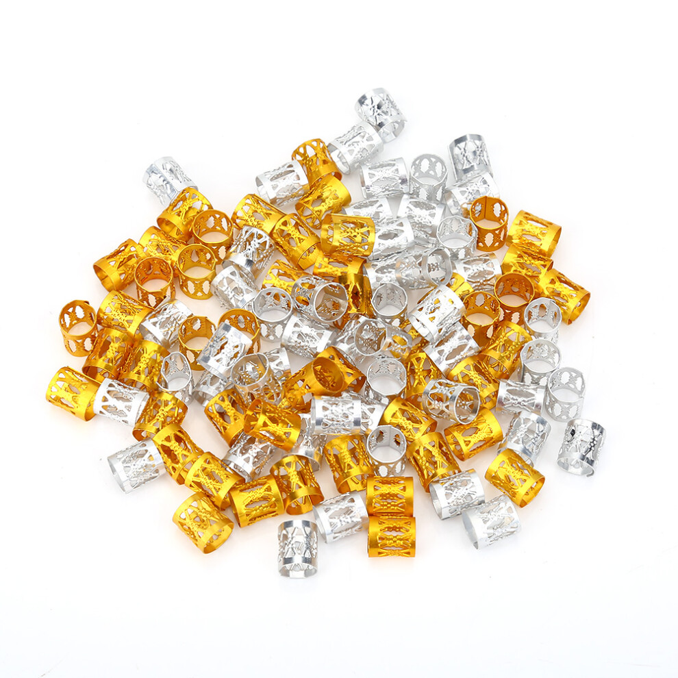 Unisex Silver/Gold 100Pcs Adjustable Metal Hair Braid Bead Rings Cuff