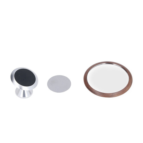 Multi-Directional Walnut & Stainless Steel Coffee Reflective Mirror, 6cm Diameter 1