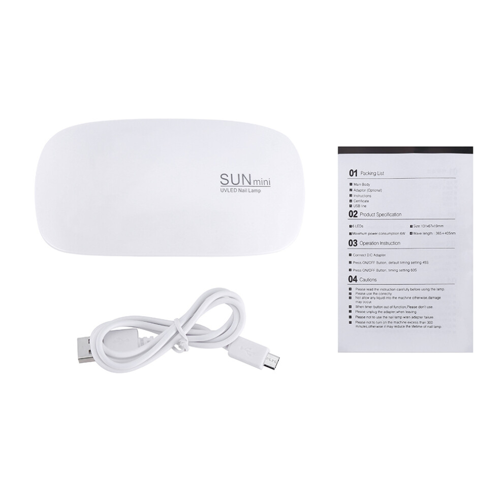 White Sun Mini Nail Dryer 6W Uv Gel Polish Curing Led