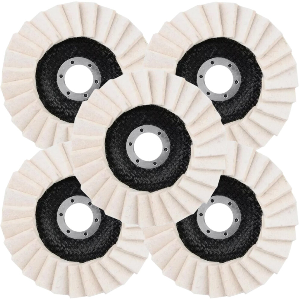 Wool Felt Flap Polishing Disc Set, 5 Inch Wool Felt Buffing Wheels For Metal, Marble Stone, Furniture, And Car Wax - 5Pcs 6276012479323