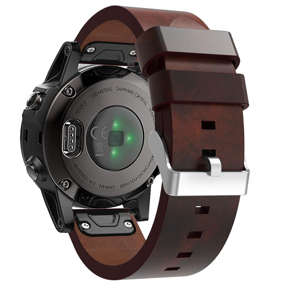 Watch Band 22Mm Leather Replacement Strap Compatible With Garmin Forerunner 945 Fenix 5 Plus Instinct Approach S60 6947110164908
