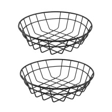 Fast Food Baskets 2 Pcs Black Metal Wire Oval Serving Baskets Retro Style for Hot Dogs, Burgers, French Fries, 7.7 Inch