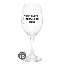 10 Water and Wine Goblet Glasses Set - 12.75 oz Clear Customizable Logo - Made in Colombia - Durable Drinkware