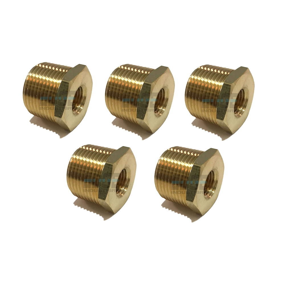 Brass Reducing Hex Bushing 3/4 Inch Male Npt To 1/4 Inch Female Npt For Fuel Air Water Oil Gas Wog (Pack Of 5) 6482260658575