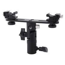 Camera Flash Brackets Dual Hot Shoe Speedlight Stand with 1/4" to 3/8" Umbrella Holder for Photography Lighting