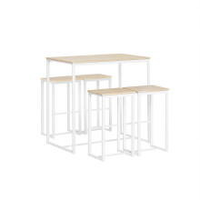 SoBuy Bartisch-Set OGT15-WN mit 4 Hockern, Holzfarbe