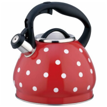 Red Tea Kettle with White Polka Dots, Whistling Stainless Steel Teapot for Stovetop, Vintage Kitchen Decor