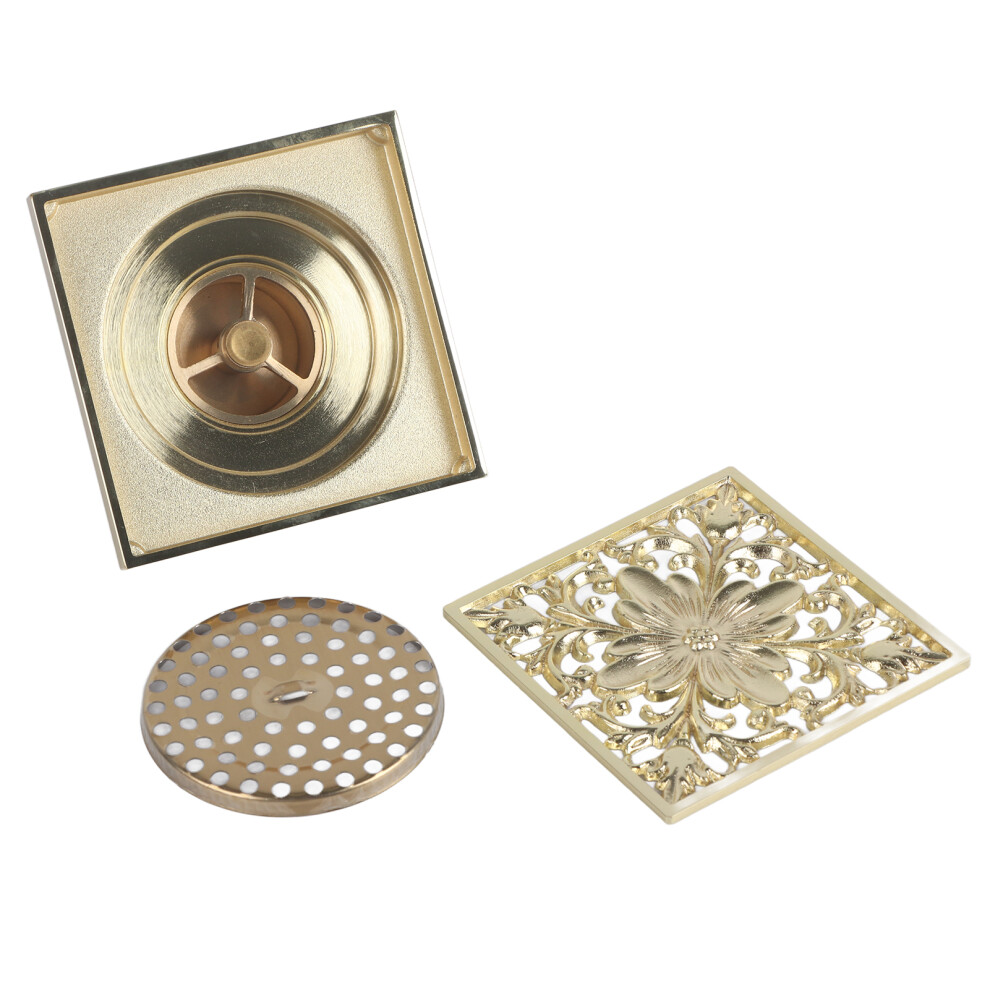 Antique Brass Square Floor Drain With Strainer 9387669636513