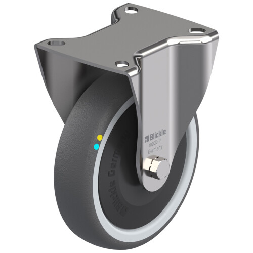 Parnells Rodízio fixo em aço inoxidável de 125 mm com termoplástico eletricamente condutor cinza