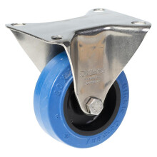 Rueda fija de acero inoxidable de 80 mm con goma elástica azul en la rueda central de nailon