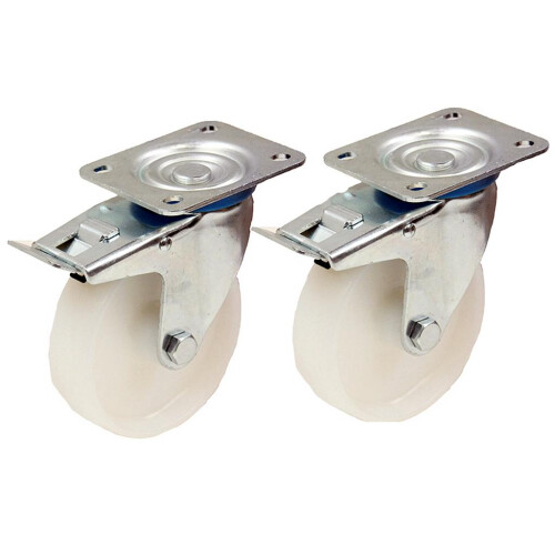 Parnells 2 - rodízios de nylon de 80 mm 3" polegadas - conjunto de rodízios giratórios com travão para serviço pesado 120 kg cada