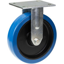 Roda fixa de 200 mm com borracha elástica azul sobre roda central de nylon