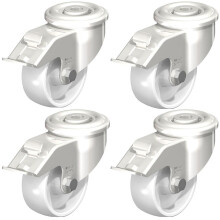 80mm 3" rodízio de aço inoxidável nylon branco, giratório com travão, 600kg, conjunto de 4