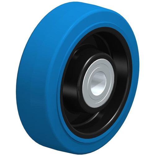 Roda de 125 mm com borracha elástica azul sobre centro de nylon