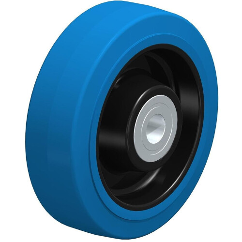 Roda de 160 mm com borracha elástica azul sobre centro de nylon