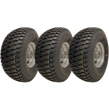 Ruedas 15x6.00-6 para cortacéspedes de hierba Neumático 4 capas P332 sobre llanta 25mm Rodamientos (Juego de 3)