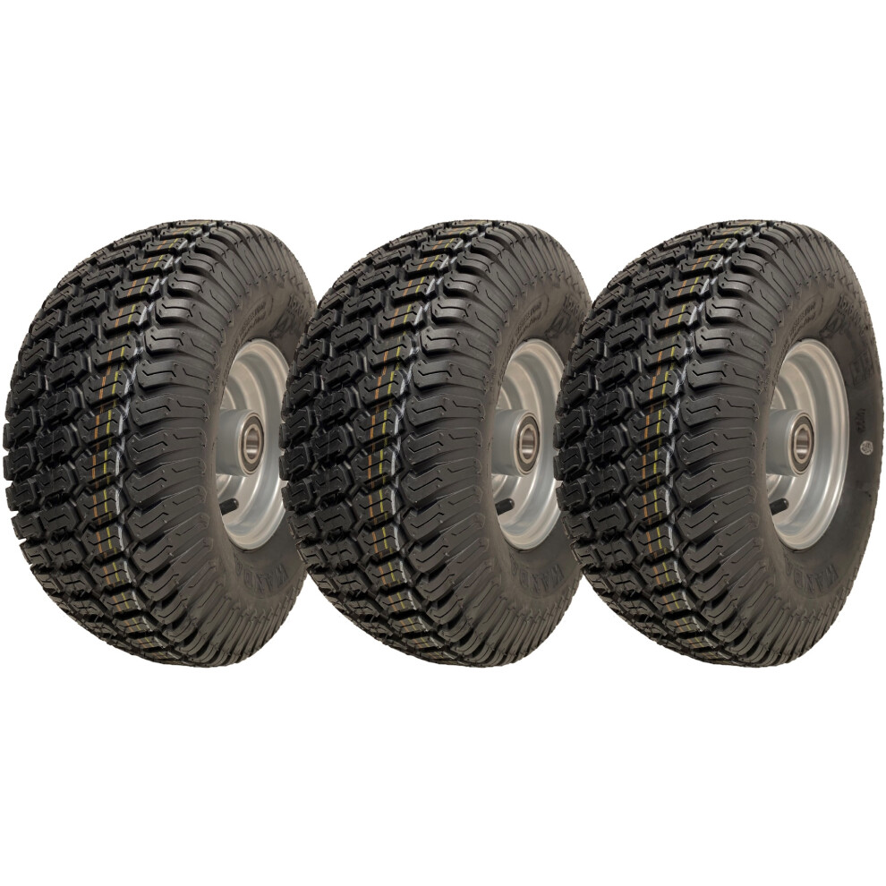 Parnells 15X6.00-6 Grass Lawnmower Wheels 4Ply P332 Tyre On Rim 25Mm Bearings (Set Of 3)