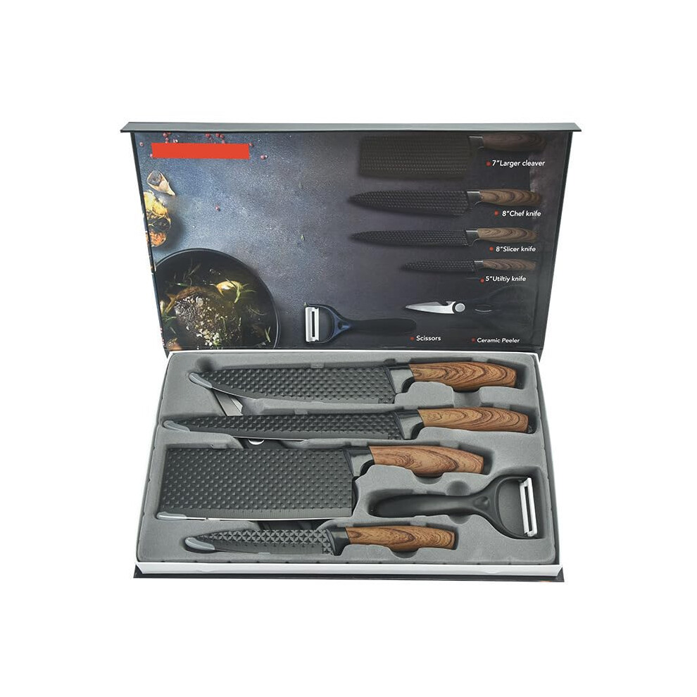 6-Piece Stainless Steel Kitchen Knife Set with Carbon Steel Chef Knife and Kitchen Scissors, Sharp Essential Cooking Tools
