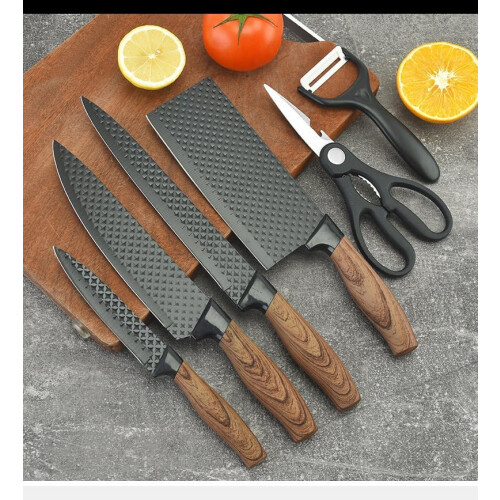 6-Piece Stainless Steel Kitchen Knife Set with Carbon Steel Chef Knife and Kitchen Scissors, Sharp Essential Cooking Tools 1