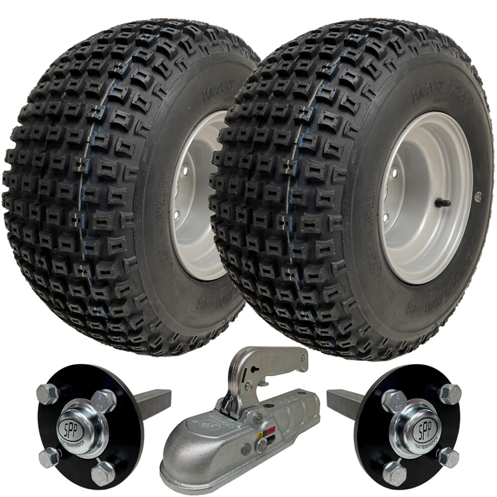 Parnells 18X9.50-8 Atv Quad Trailer Kit, Knobby Wheels Hub & Stub Axles Cast Hitch 204Kgs