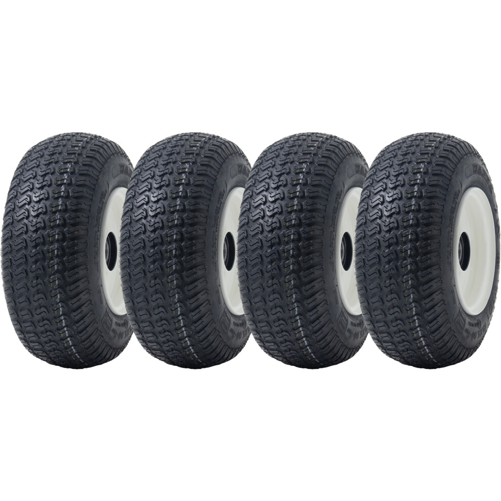 Parnells 13X5.00-6 Grass Lawnmower Tyres & Rims Wanda P332, 25Mm 6205 Bearings (Set Of 4) White