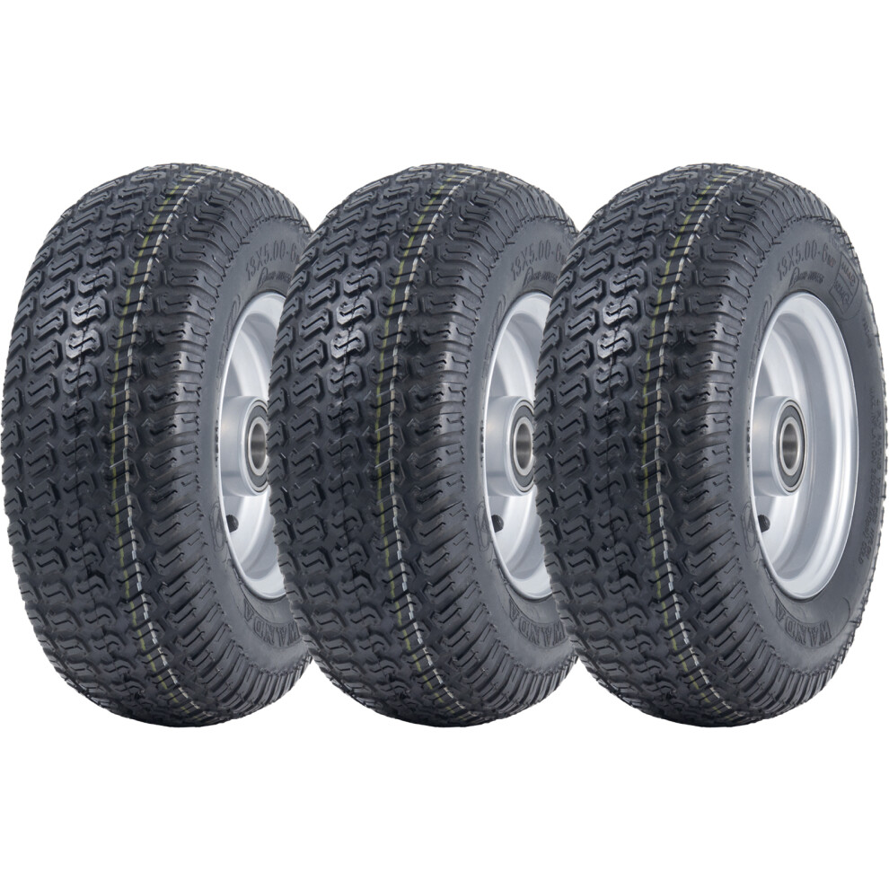 Parnells 13X5.00-6 Grass Lawnmower Tyres & Rims Wanda P332- 25Mm 6205 Bearings (Set Of 3) Silver