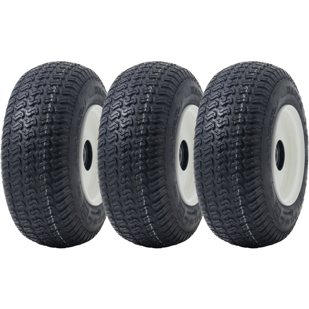 Parnells 13X5.00-6 Grass Lawnmower Tyres & Rims Wanda P332, 25Mm 6205 Bearings (Set Of 3) White