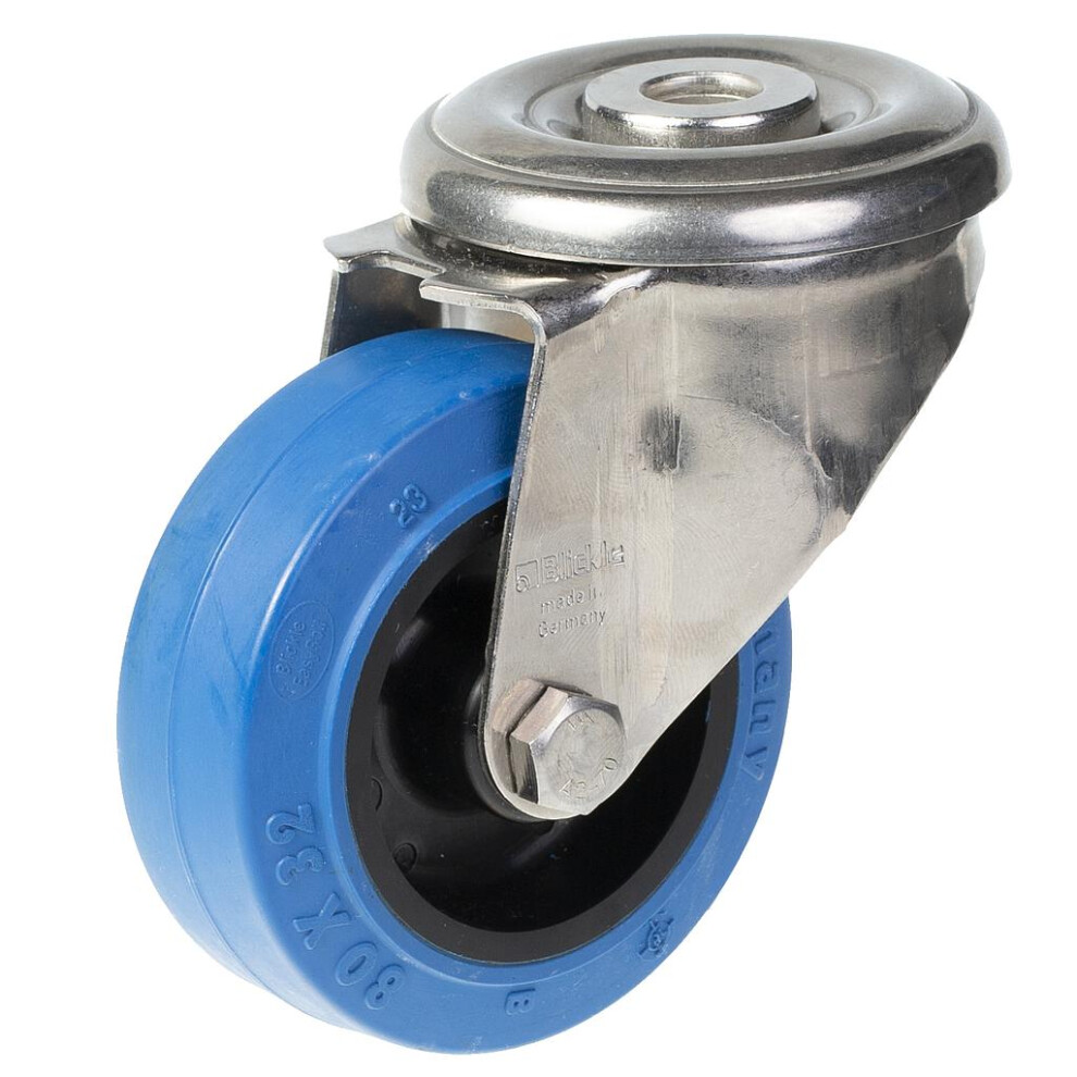 Parnells 80Mm Stainless Steel Swivel Castor With Elastic Rubber On Nylon Centre Whee Blue